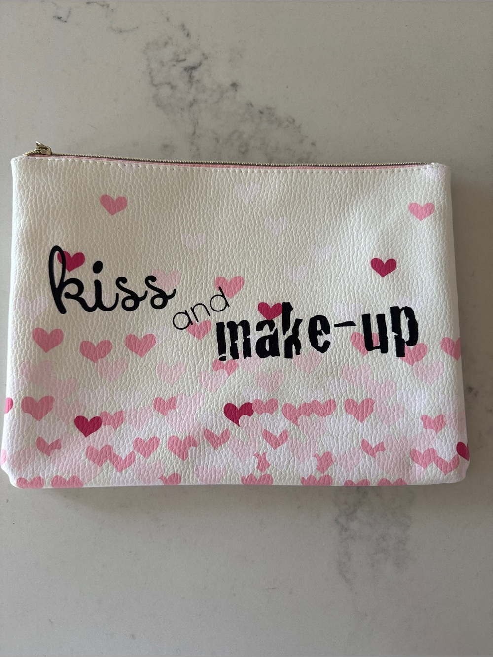 Kiss and Make-Up Pink Heart Cosmetic Pouch